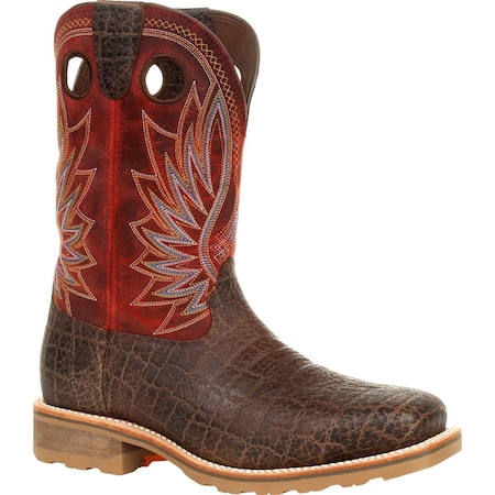 Durango Men's Waterproof Western Work Boot, 13 W, Steel Toe, 11 in H, Safari Elephant/Crimson, DDB0301 DDB0301